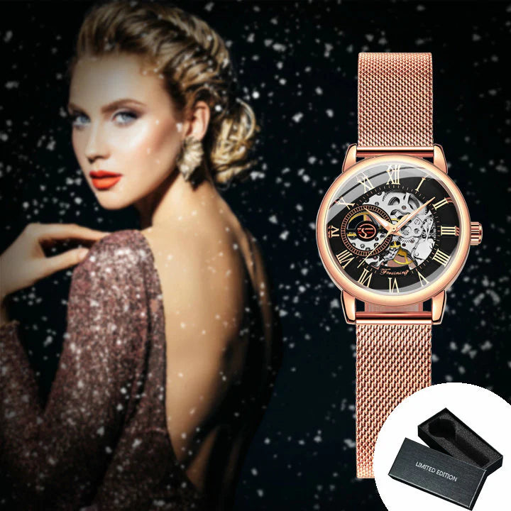 Women Skeleton Mechanical Watch Mesh Strainless