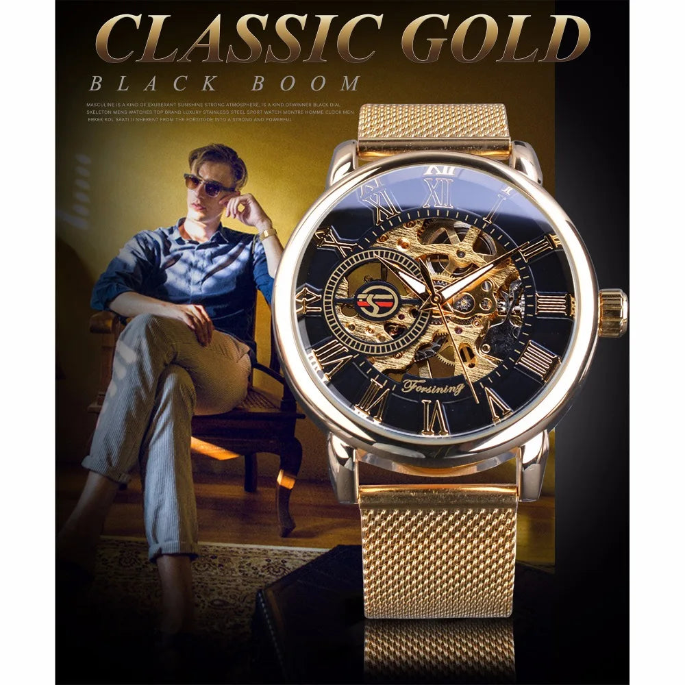 Women Skeleton Mechanical Watch Mesh Strainless