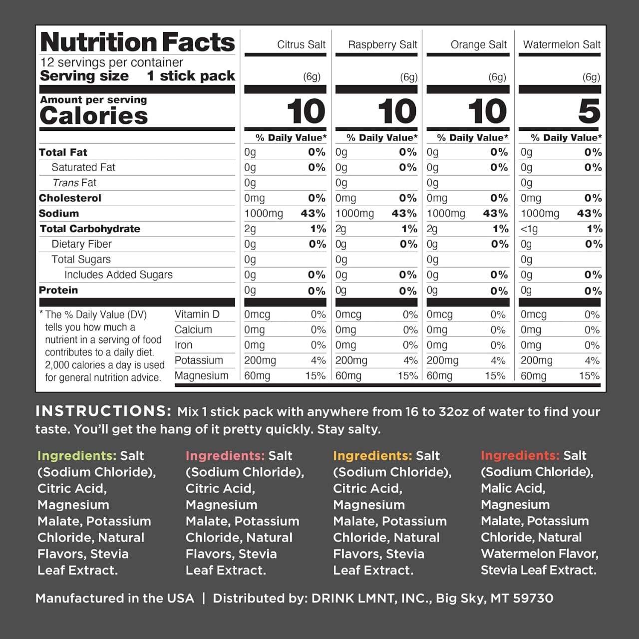 LMNT Electrolyte Drink Mix.